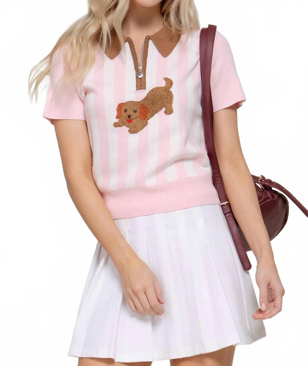NEW ACTIVE BASIC short sleeve vertical stripe polo top in blush